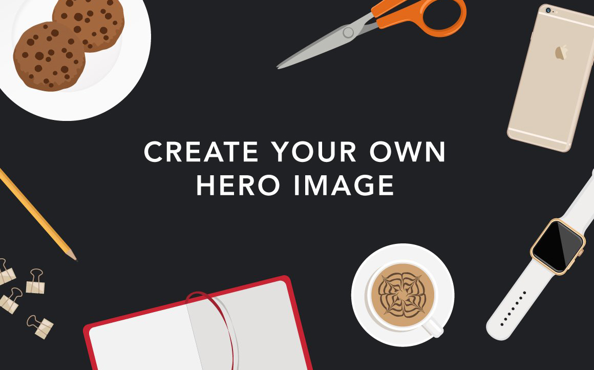 Download Иллюстрация "Flat Desk Scene Creator - Illustration" / Flat Desk Scene Creator - Illustration - Иллюстрация на тему декор scene creator desk home accessories computer laptop imac macbook iphone apple cookies snacks products designer website background illustration vector