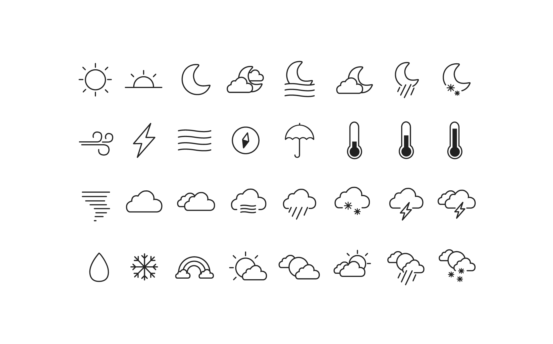 Download Набор иконок "Weather Icons and Font Set" / Weather Icons and Font Set - Набор иконок на тему графика icon icons line minimal minimalist weather fog rain sun snow cloudy sunny forecast day night vector