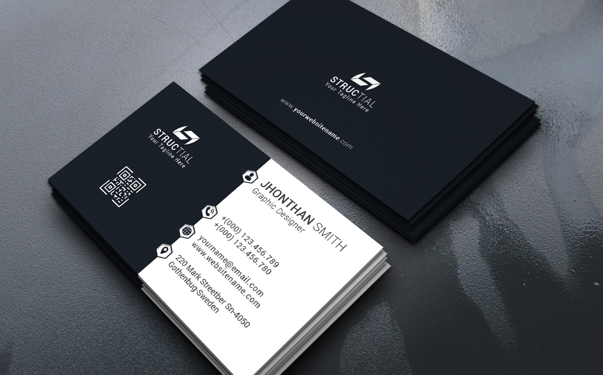 Download Фирменный стиль "Black & White Minimal Business Card - Corporate Identity Template" / Black & White Minimal Business Card - Corporate Identity Template - Фирменный стиль на тему графика business card clean unique corporate creative design horizontal professional psd qr code stationary template