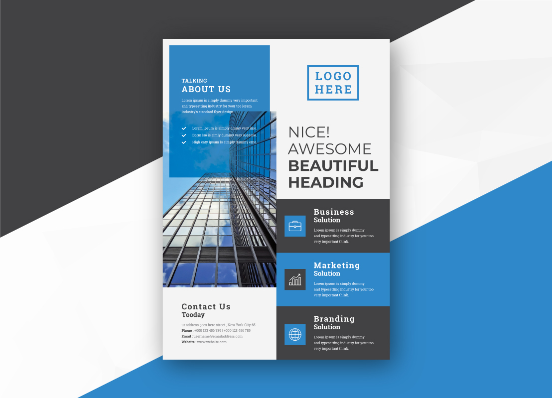 Download Фирменный стиль "Beautiful Business Solution Flyer - Corporate Identity Template" / Beautiful Business Solution Flyer - Corporate Identity Template - Фирменный стиль на тему графика advertisement advertising agency business flyer clean company corporate creative design handout leaflet magazine marketing modern multipurpose newspaper photoshop blue