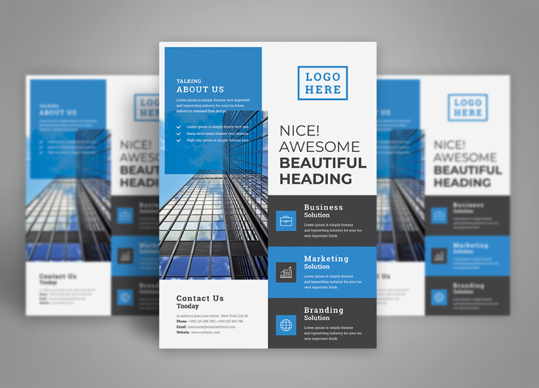 Download Фирменный стиль "Beautiful Business Solution Flyer - Corporate Identity Template" / Beautiful Business Solution Flyer - Corporate Identity Template - Фирменный стиль на тему графика advertisement advertising agency business flyer clean company corporate creative design handout leaflet magazine marketing modern multipurpose newspaper photoshop blue