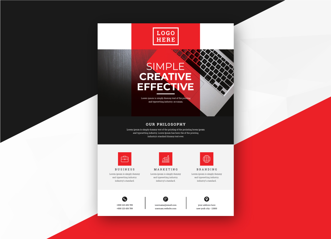 Download Фирменный стиль "Simple Effective Red Flyer - Corporate Identity Template" / Simple Effective Red Flyer - Corporate Identity Template - Фирменный стиль на тему графика advertisement advertising agency business flyer clean company corporate creative design leaflet magazine marketing modern multipurpose newspaper photoshop minimal minimalist red