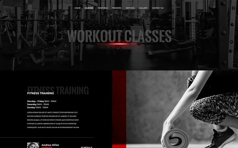 Download PSD шаблон "Gym, Sport & Fitness PSD Template" / Gym, Sport & Fitness PSD Template - PSD шаблон на тему фитнес training gym sport fitness trainer body building gymnastic aerobic dark theme red modern