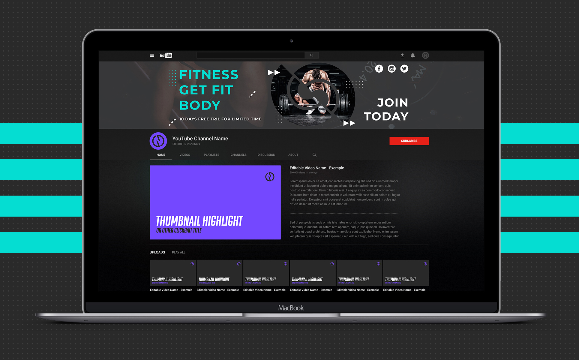 Download Шаблон для соцсетей "Perfect YouTube Channel Art Template for Social Media" / Perfect YouTube Channel Art Template for Social Media - Шаблон для соцсетей на тему графика youtube art cover channel youtubecover youtubeart creative post psd template image character promotion design modern youtuber