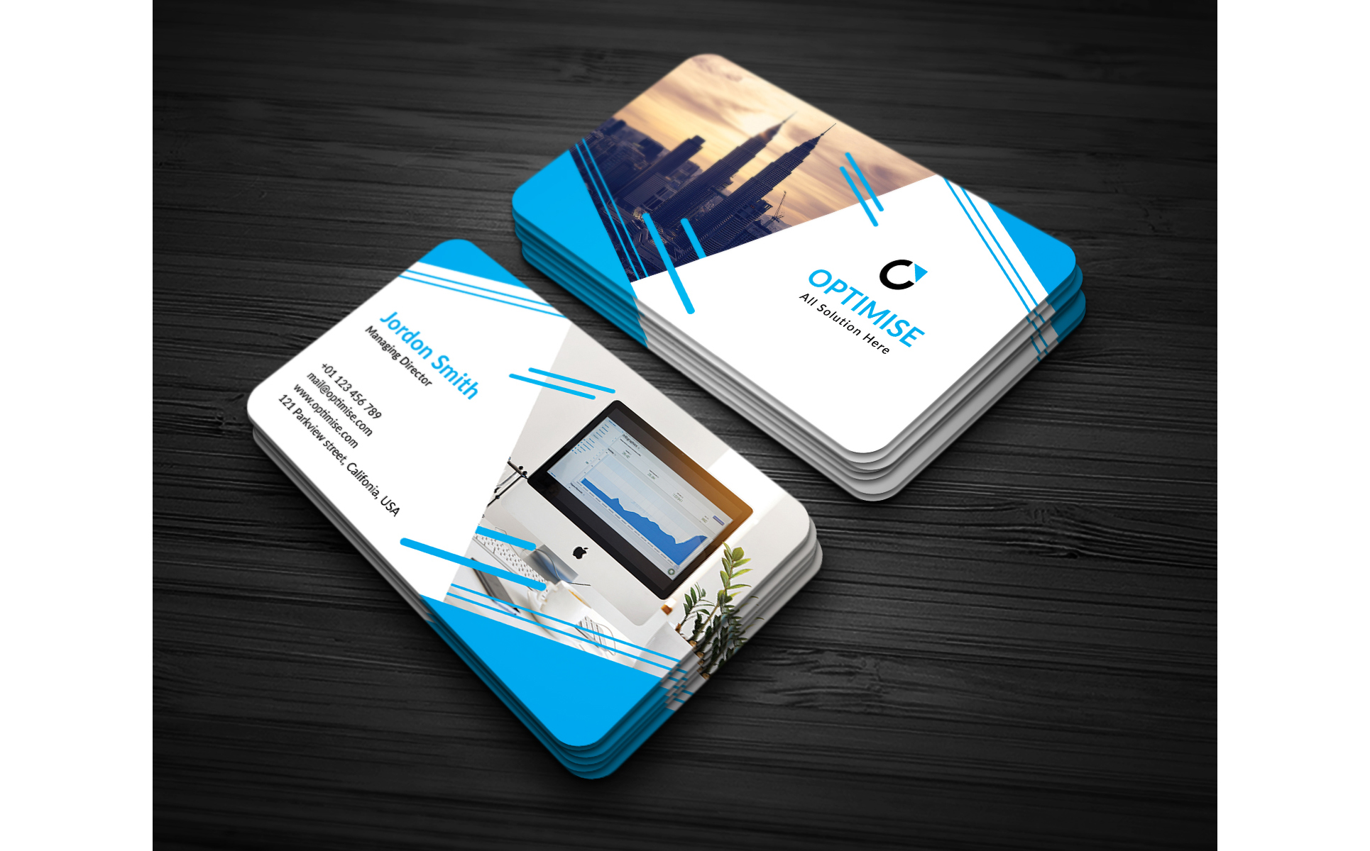 Download Фирменный стиль "Optimise Business Card - Corporate Identity Template" / Optimise Business Card - Corporate Identity Template - Фирменный стиль на тему графика print business visiting 300 dpi ready cmyk corporate agency studio personal company portfolio flyer broucher red blue cyan green orange