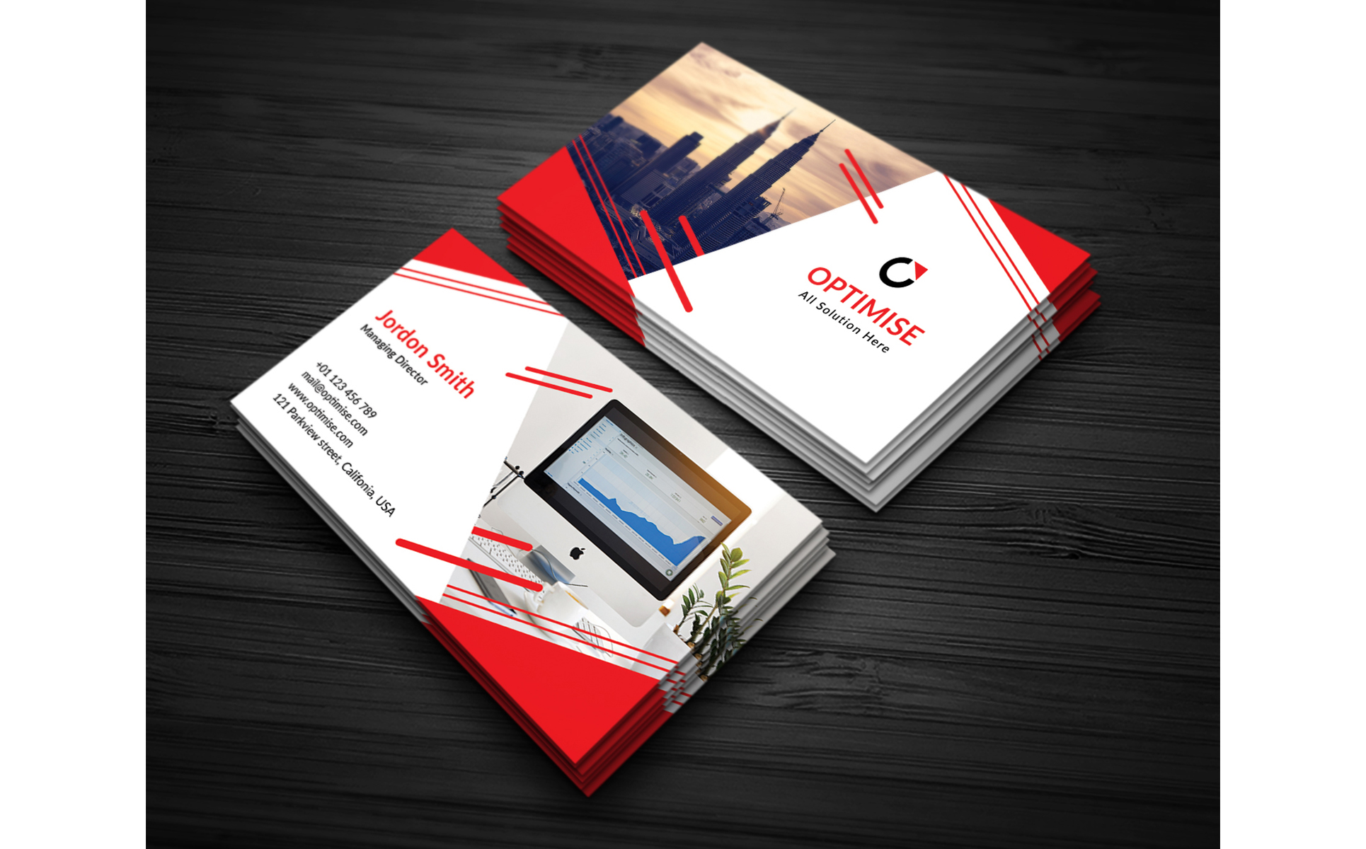 Download Фирменный стиль "Optimise Business Card - Corporate Identity Template" / Optimise Business Card - Corporate Identity Template - Фирменный стиль на тему графика print business visiting 300 dpi ready cmyk corporate agency studio personal company portfolio flyer broucher red blue cyan green orange
