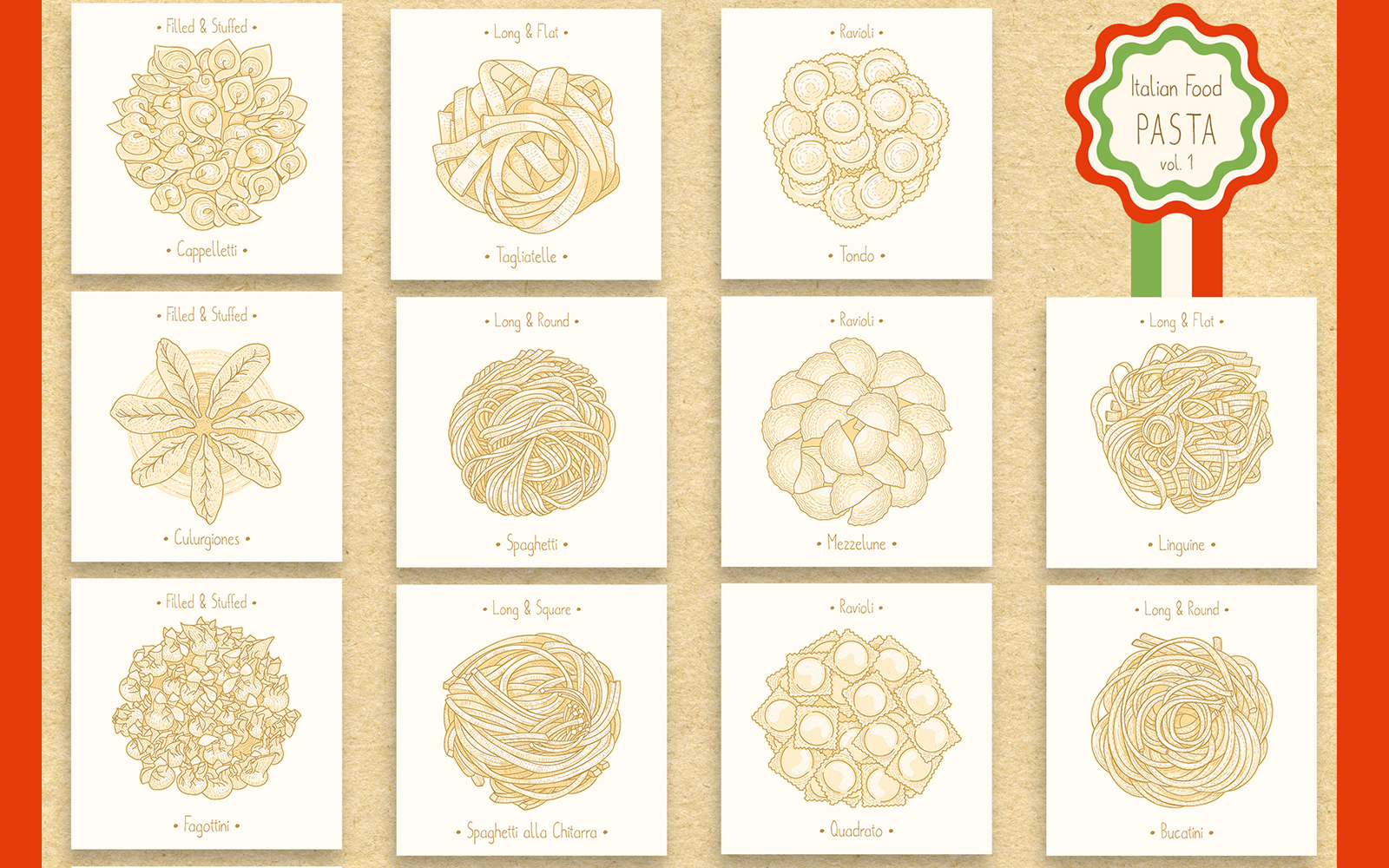 Download Иллюстрация "Italian Food. Pasta. - Illustration" / Italian Food. Pasta. - Illustration - Иллюстрация на тему графика pasta,ravioli,spaghetti,macaroni,home-made,maccheroni,recipe,ingredient,cooking,culinary,home-cooking,italian,family,semolina,stayhome,food,bakery,nest,sketch,meal