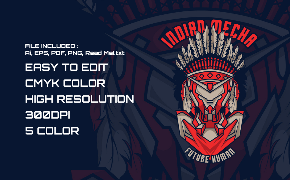 Download T-shirt Design "Indian Mecha Design - T-shirt Design" / Indian Mecha Design - T-shirt Design - T-shirt Design на тему графика design t-shirt e-sport animal apparel unique vector illustration character print sticker style isolated merch product editable custom mecha machine robot