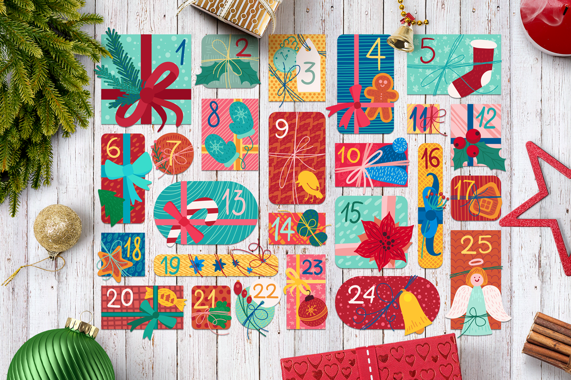 Download Иллюстрация "Christmas And New Year Pack - Illustration" / Christmas And New Year Pack - Illustration - Иллюстрация на тему графика xmas christmas merry vector greeting print holiday winter holly seamless pattern background backdrop ornament symbol icon pack bundle advent calendar