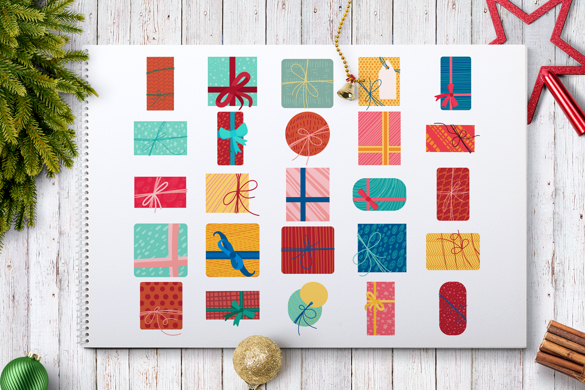 Download Иллюстрация "Christmas And New Year Pack - Illustration" / Christmas And New Year Pack - Illustration - Иллюстрация на тему графика xmas christmas merry vector greeting print holiday winter holly seamless pattern background backdrop ornament symbol icon pack bundle advent calendar