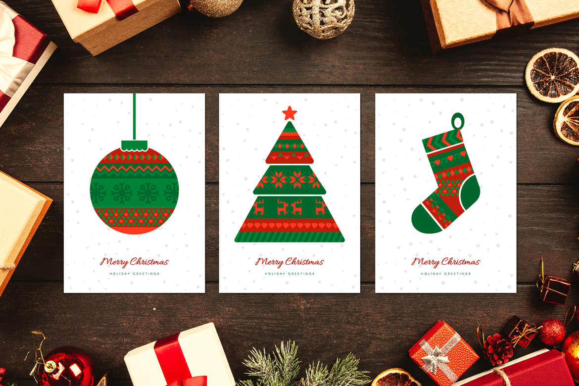 Download Иллюстрация "Norwegian Christmas Greeting Cards Set - Illustration" / Norwegian Christmas Greeting Cards Set - Illustration - Иллюстрация на тему графика merry christmas xmas happy new year norwegian deer ball sock fir greeting tree winter holiday snow template card scandinavian vector