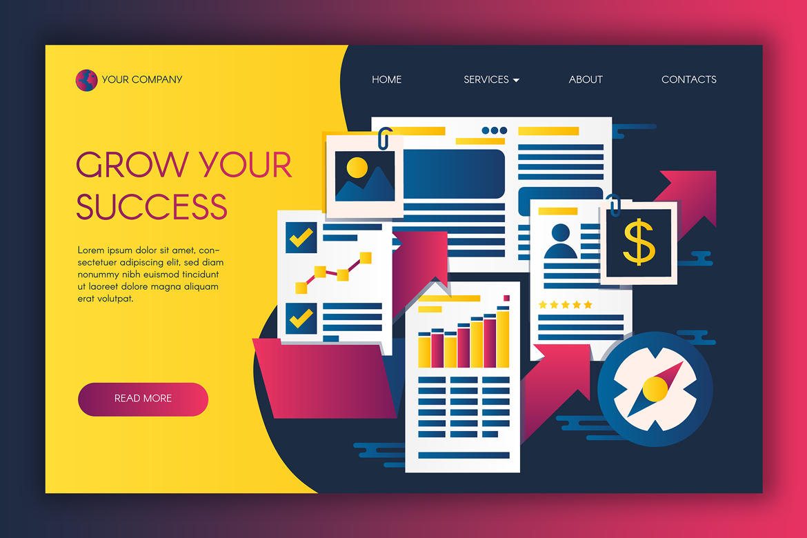 Download Иллюстрация "Infographics Of Business Success Landing Template - Illustration" / Infographics Of Business Success Landing Template - Illustration - Иллюстрация на тему графика analysis growth resource statistics success strategy development marketing management economy finance professional rating business analytics document graphics file solution work