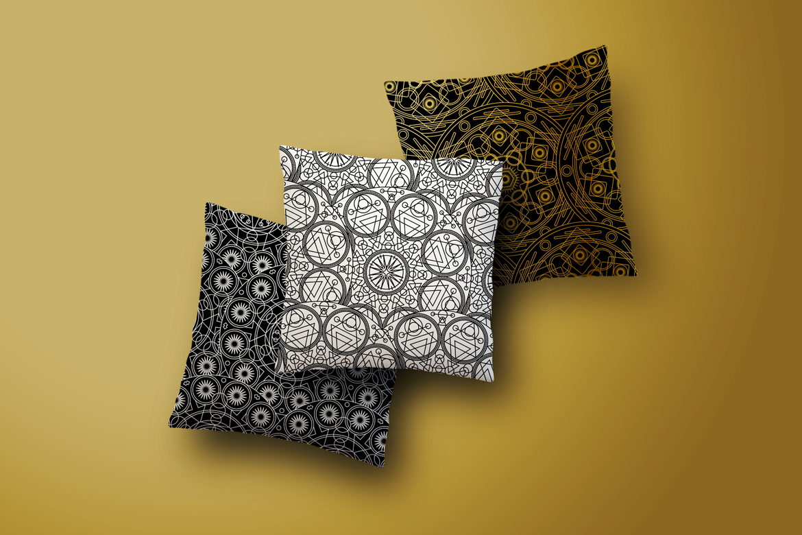 Download Иллюстрация "Mystical Mandala Seamless Patterns Set - Illustration" / Mystical Mandala Seamless Patterns Set - Illustration - Иллюстрация на тему графика pattern seamless ornament backdrop background abstract set collection outline linear mandala tattoo geometric sacred yoga boho golden silver bohemian henna