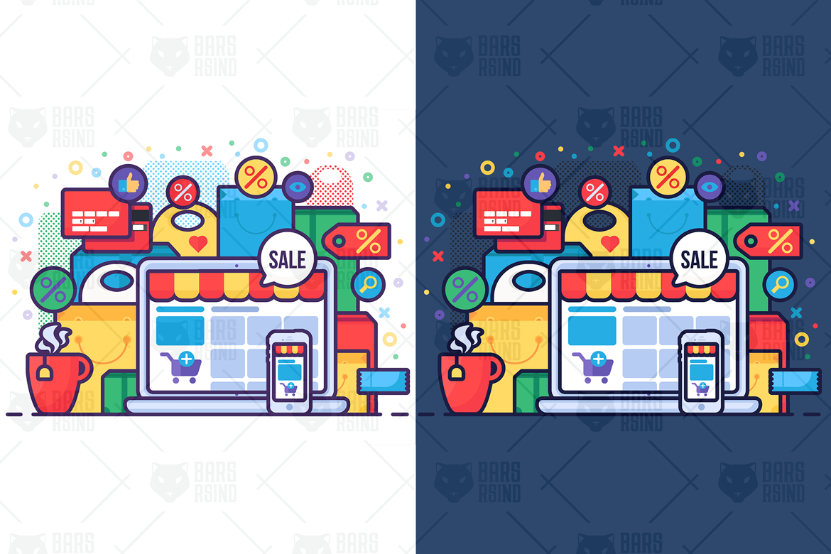 Download Иллюстрация "Online Sale In Shop Concept - Illustration" / Online Sale In Shop Concept - Illustration - Иллюстрация на тему графика online shop store retail sale service ecommerce cart mobile commerce payment technology business purchase market online shopping vector illustration shop