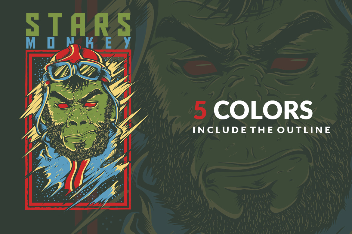 Download T-shirt Design "Stars Monkey Design - T-shirt Design" / Stars Monkey Design - T-shirt Design - T-shirt Design на тему графика illustration t-shirt design artwork apparel merch cartoon events fashion alien stars monkey animal imagination mascot music festical tour concert show