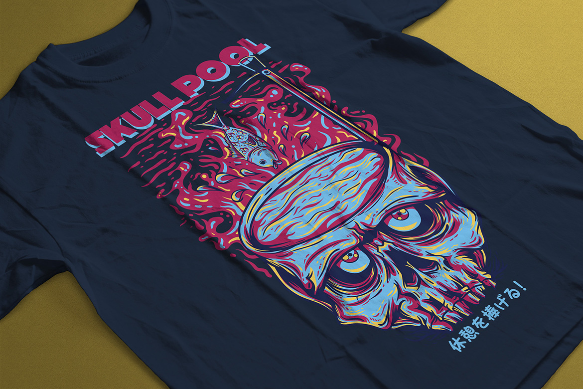 Download T-shirt Design "Skull Pool - T-shirt Design" / Skull Pool - T-shirt Design - T-shirt Design на тему графика illustration t-shirt design artwork apparel merch cartoon events fashion funny skull pool holiday blue comic music tour mascot