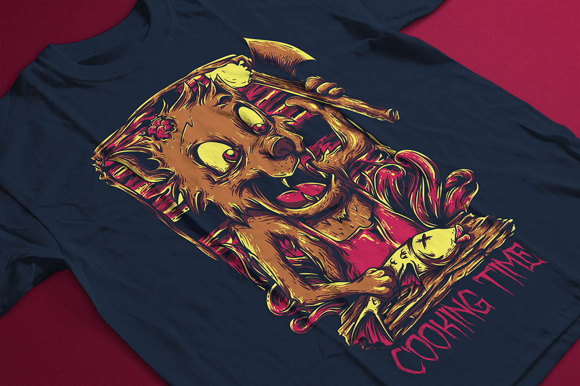 Download T-shirt Design "Cooking Time - T-shirt Design" / Cooking Time - T-shirt Design - T-shirt Design на тему графика illustration t-shirt design artwork apparel merch cartoon events fashion mascot animal cat dark fish cooking store food cafe seafood