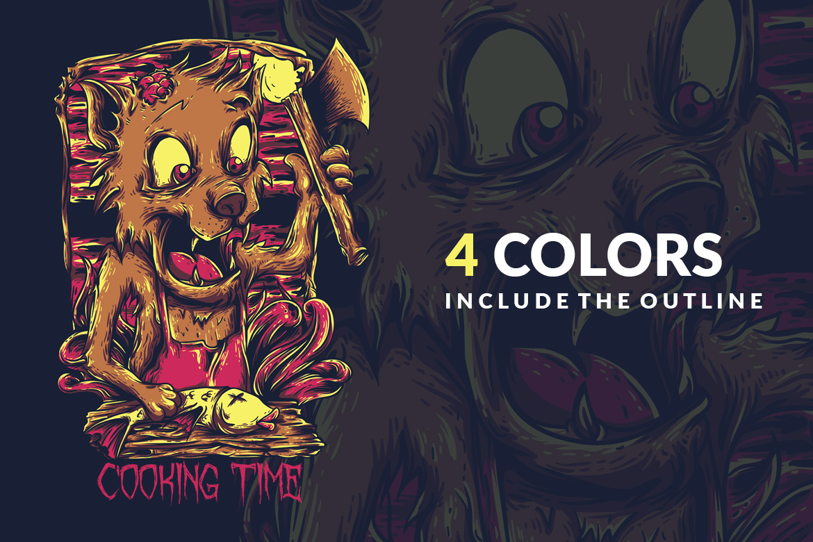 Download T-shirt Design "Cooking Time - T-shirt Design" / Cooking Time - T-shirt Design - T-shirt Design на тему графика illustration t-shirt design artwork apparel merch cartoon events fashion mascot animal cat dark fish cooking store food cafe seafood