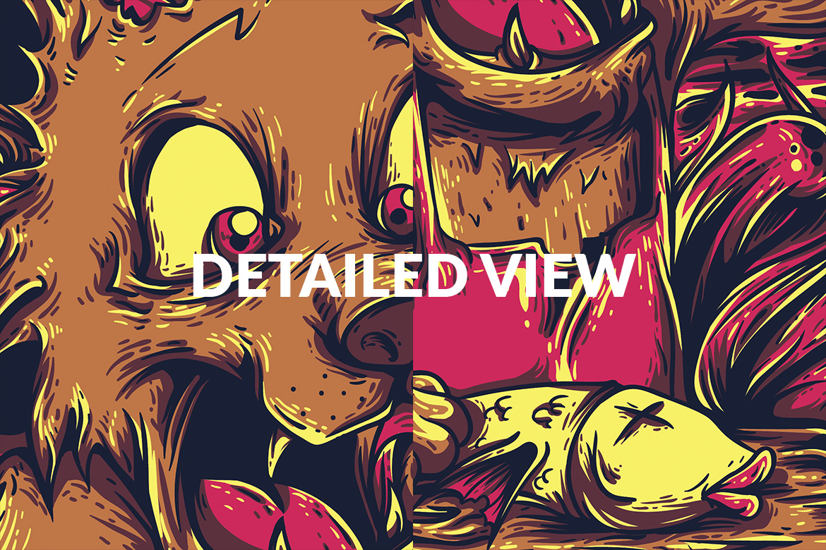 Download T-shirt Design "Cooking Time - T-shirt Design" / Cooking Time - T-shirt Design - T-shirt Design на тему графика illustration t-shirt design artwork apparel merch cartoon events fashion mascot animal cat dark fish cooking store food cafe seafood