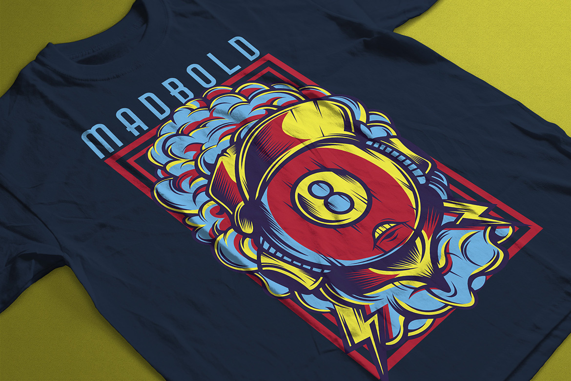 Download T-shirt Design "Madbold - T-shirt Design" / Madbold - T-shirt Design - T-shirt Design на тему графика illustration t-shirt design artwork apparel merch cartoon events fashion arts bold mascot sport eight number youth biliard