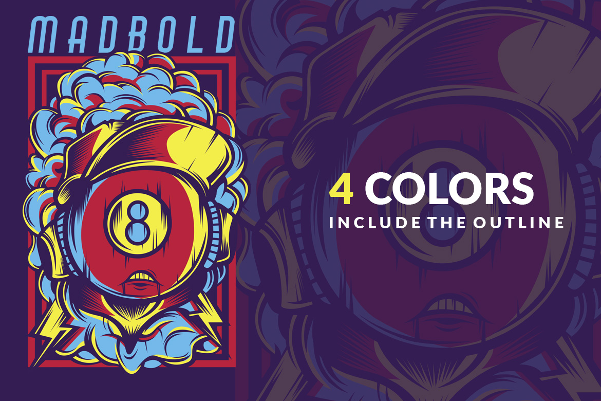 Download T-shirt Design "Madbold - T-shirt Design" / Madbold - T-shirt Design - T-shirt Design на тему графика illustration t-shirt design artwork apparel merch cartoon events fashion arts bold mascot sport eight number youth biliard