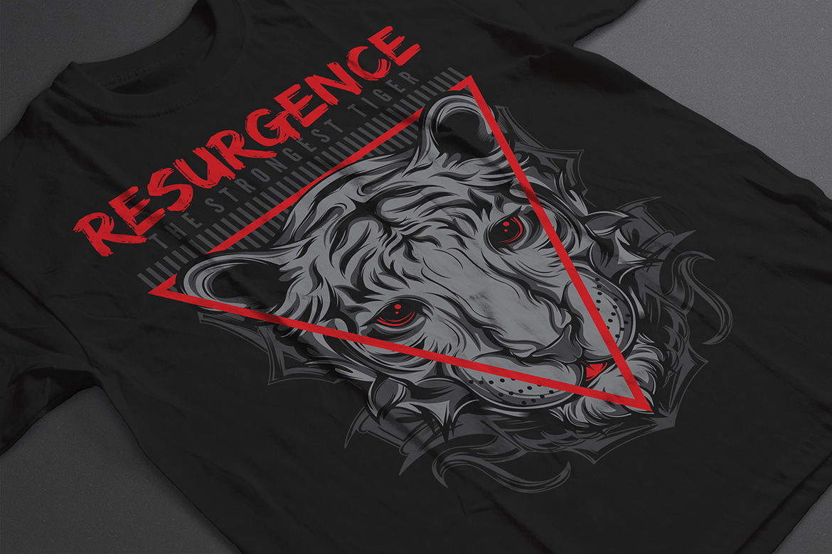 Download T-shirt Design "Resurgence - T-shirt Design" / Resurgence - T-shirt Design - T-shirt Design на тему графика illustration t-shirt design artwork apparel merch cartoon events fashion animal grayscale dark tiger beast red oriental mascot vintage