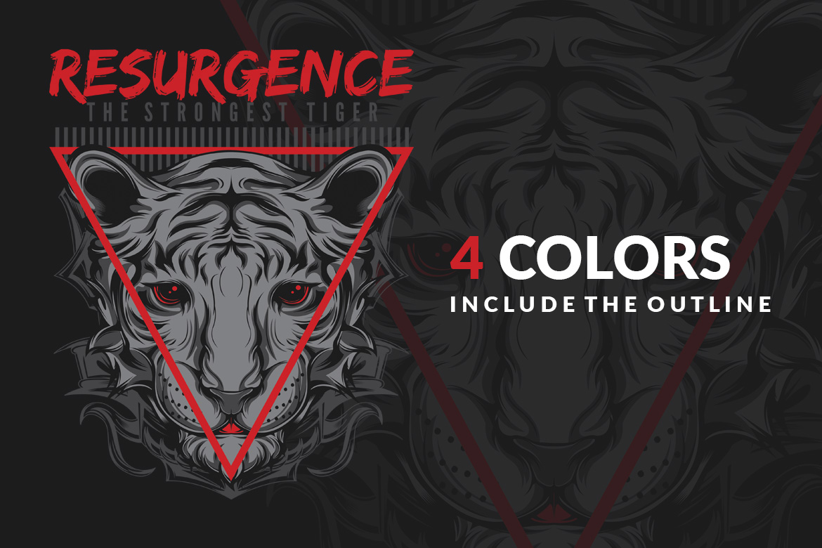 Download T-shirt Design "Resurgence - T-shirt Design" / Resurgence - T-shirt Design - T-shirt Design на тему графика illustration t-shirt design artwork apparel merch cartoon events fashion animal grayscale dark tiger beast red oriental mascot vintage