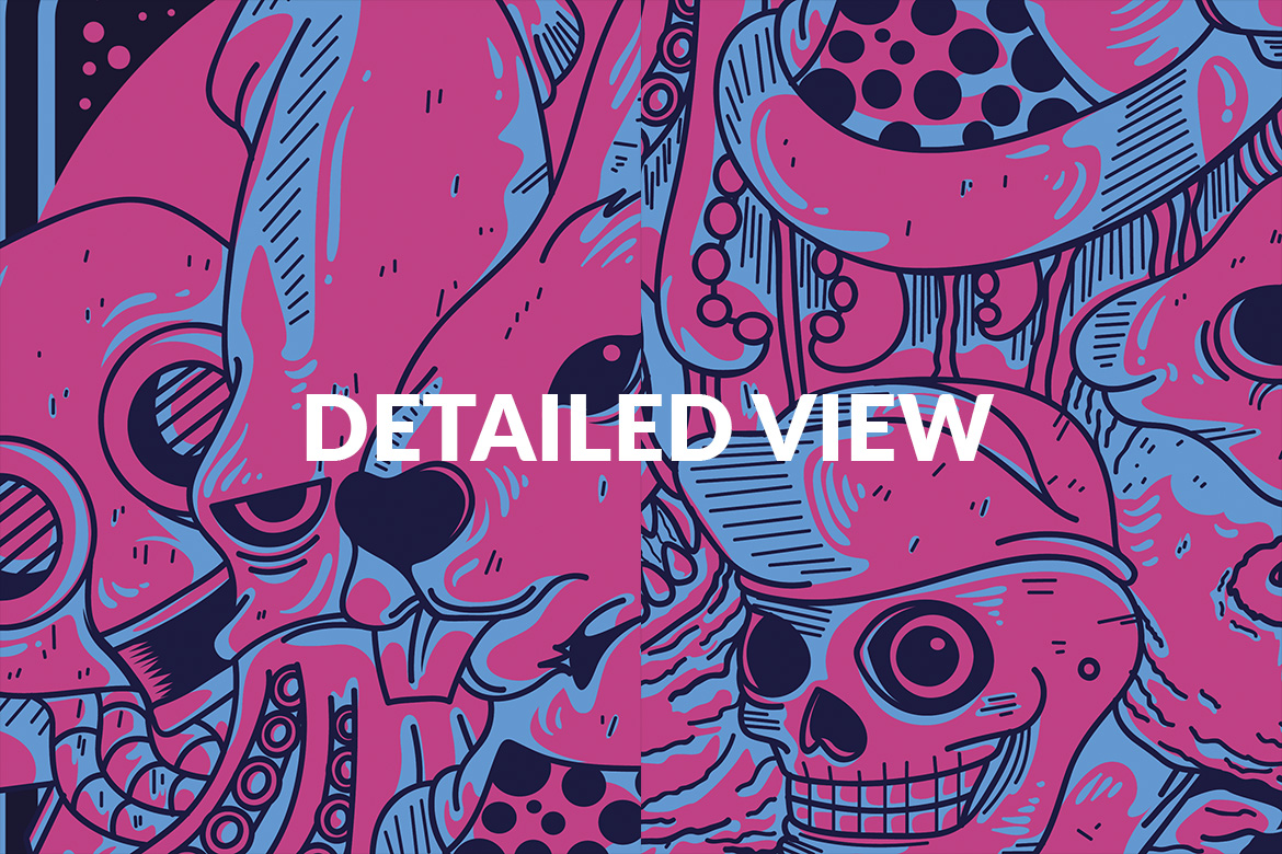 Download T-shirt Design "Doodles - T-shirt Design" / Doodles - T-shirt Design - T-shirt Design на тему графика illustration t-shirt design artwork apparel merch cartoon events fashion doodle animal cute pattern blue pink synthwave funny