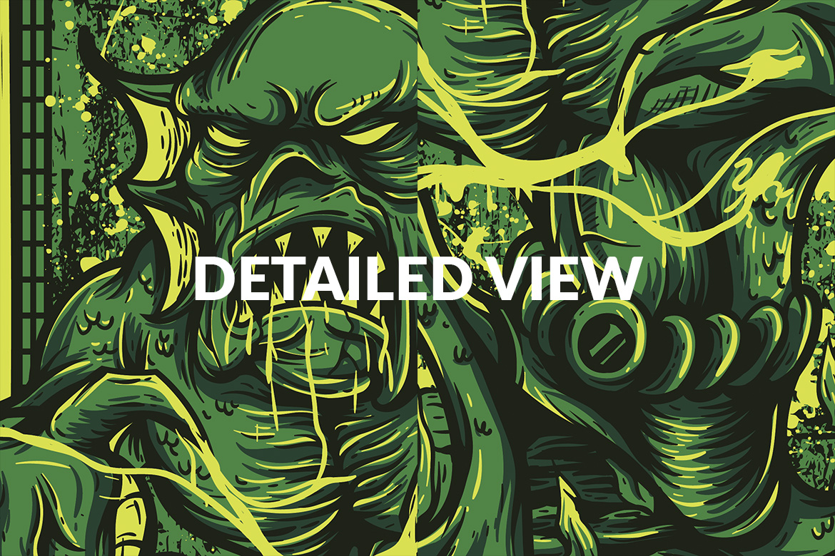 Download T-shirt Design "Green Monster - T-shirt Design" / Green Monster - T-shirt Design - T-shirt Design на тему графика illustration t-shirt design artwork apparel merch cartoon events fashion green creepy comic monster creature music tour collective