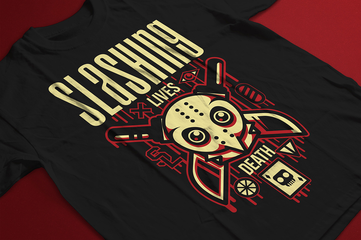 Download T-shirt Design "Slashing Party 1 - T-shirt Design" / Slashing Party 1 - T-shirt Design - T-shirt Design на тему графика illustration t-shirt design artwork apparel merch cartoon events fashion creepy haunted festival halloween drips blood red simple