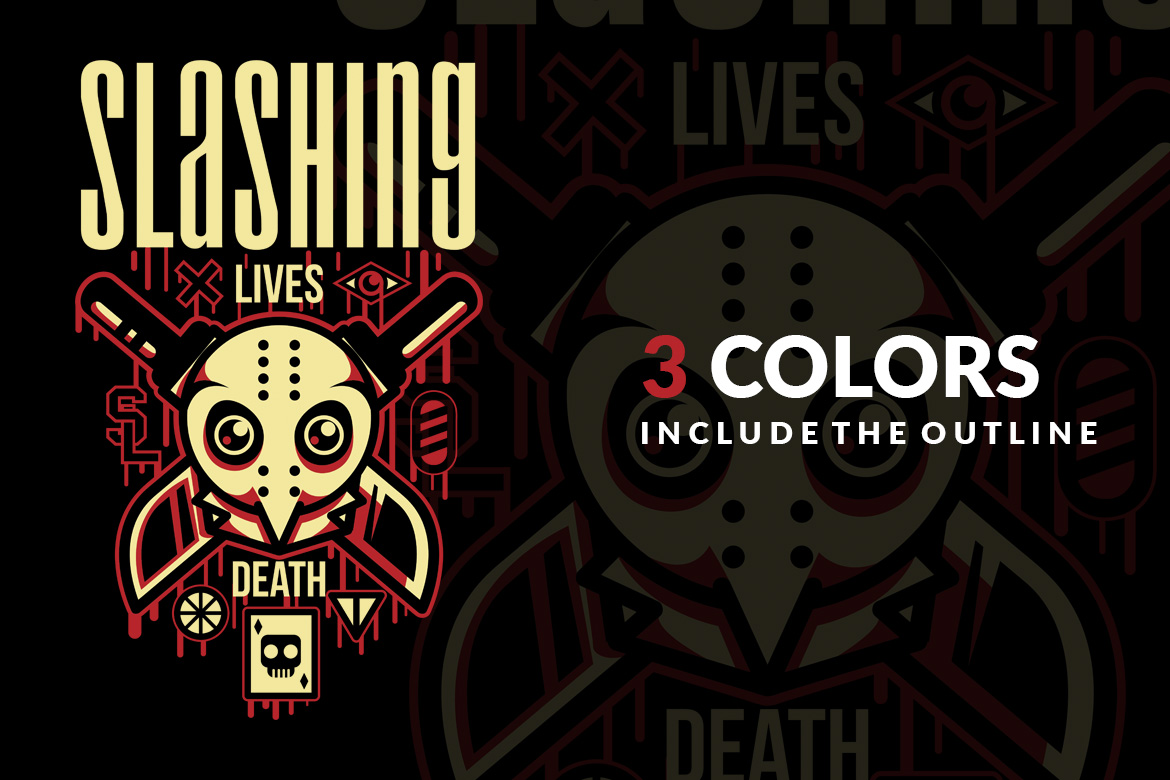 Download T-shirt Design "Slashing Party 1 - T-shirt Design" / Slashing Party 1 - T-shirt Design - T-shirt Design на тему графика illustration t-shirt design artwork apparel merch cartoon events fashion creepy haunted festival halloween drips blood red simple