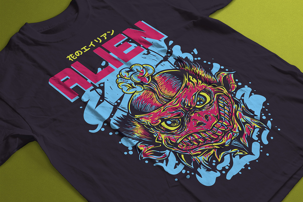 Download T-shirt Design "Alien Invaders - T-shirt Design" / Alien Invaders - T-shirt Design - T-shirt Design на тему графика illustration t-shirt design artwork apparel merch cartoon events fashion alien dark creepy monster creature brain grunge object grasphics drawing