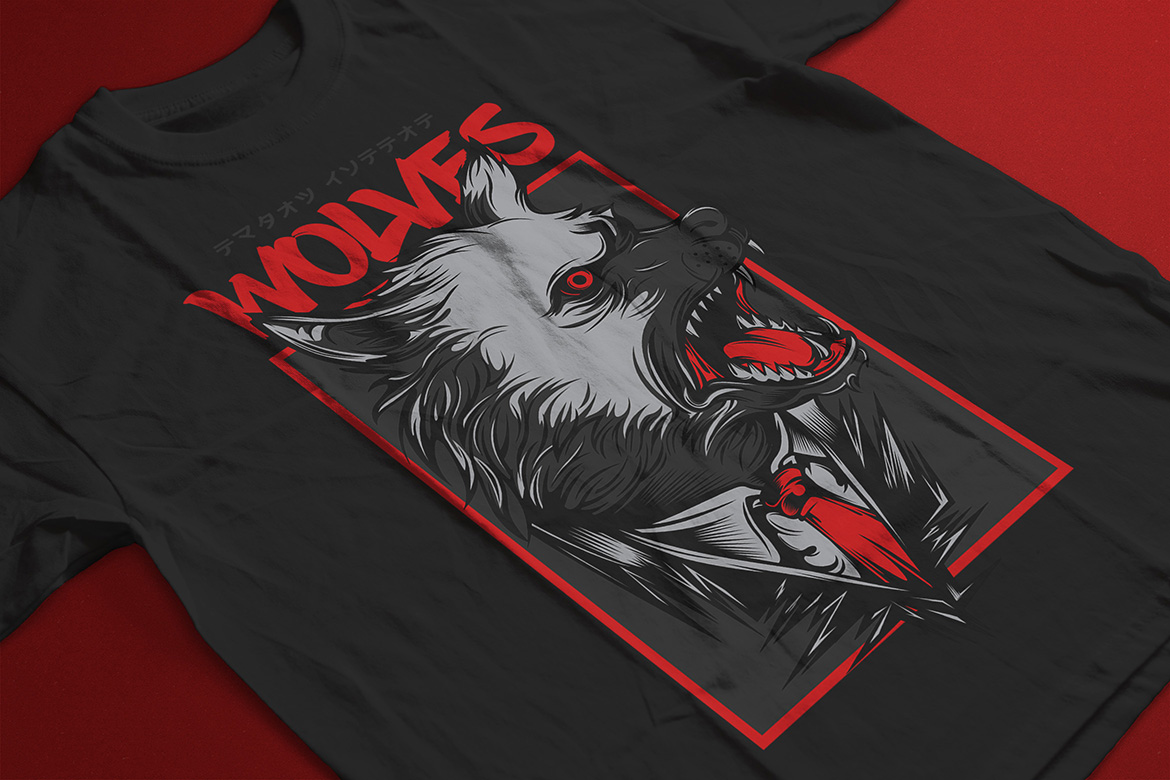 Download T-shirt Design "Mafia Wolves - T-shirt Design" / Mafia Wolves - T-shirt Design - T-shirt Design на тему графика illustration t-shirt design artwork apparel merch fashion style creative artistic custom dope streetwear animal beast wolf scream corporate mafia casual