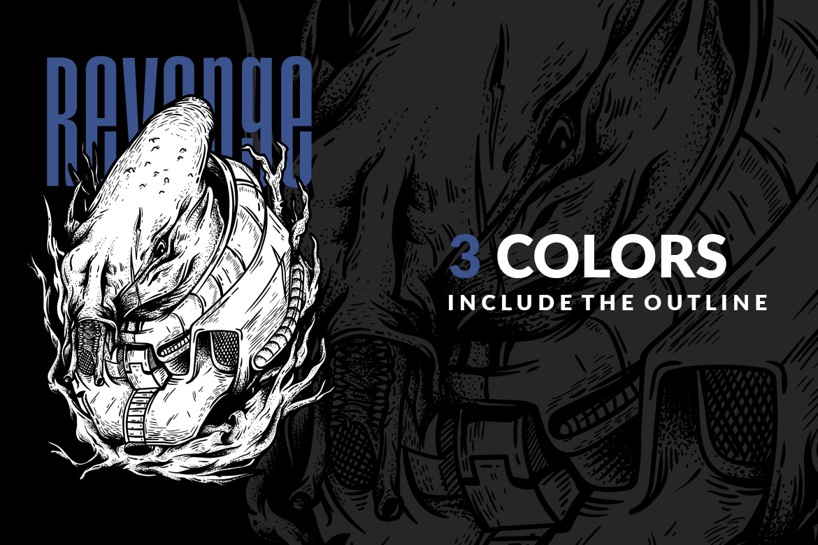 Download T-shirt Design "Revenge Alien - T-shirt Design" / Revenge Alien - T-shirt Design - T-shirt Design на тему графика illustration t-shirt design artwork apparel merch fashion style creative artistic custom dope streetwear alien grunge punk music tour metal dark