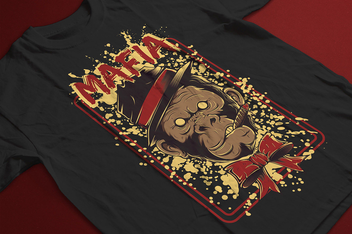 Download T-shirt Design "Mafia - T-shirt Design" / Mafia - T-shirt Design - T-shirt Design на тему графика illustration t-shirt design artwork apparel merch fashion style creative artistic custom dope streetwear mafia monkey animal red grune dark gang