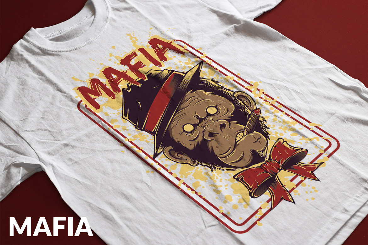 Download T-shirt Design "Mafia - T-shirt Design" / Mafia - T-shirt Design - T-shirt Design на тему графика illustration t-shirt design artwork apparel merch fashion style creative artistic custom dope streetwear mafia monkey animal red grune dark gang