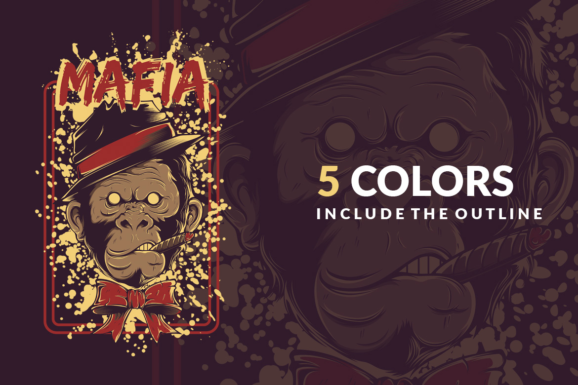 Download T-shirt Design "Mafia - T-shirt Design" / Mafia - T-shirt Design - T-shirt Design на тему графика illustration t-shirt design artwork apparel merch fashion style creative artistic custom dope streetwear mafia monkey animal red grune dark gang