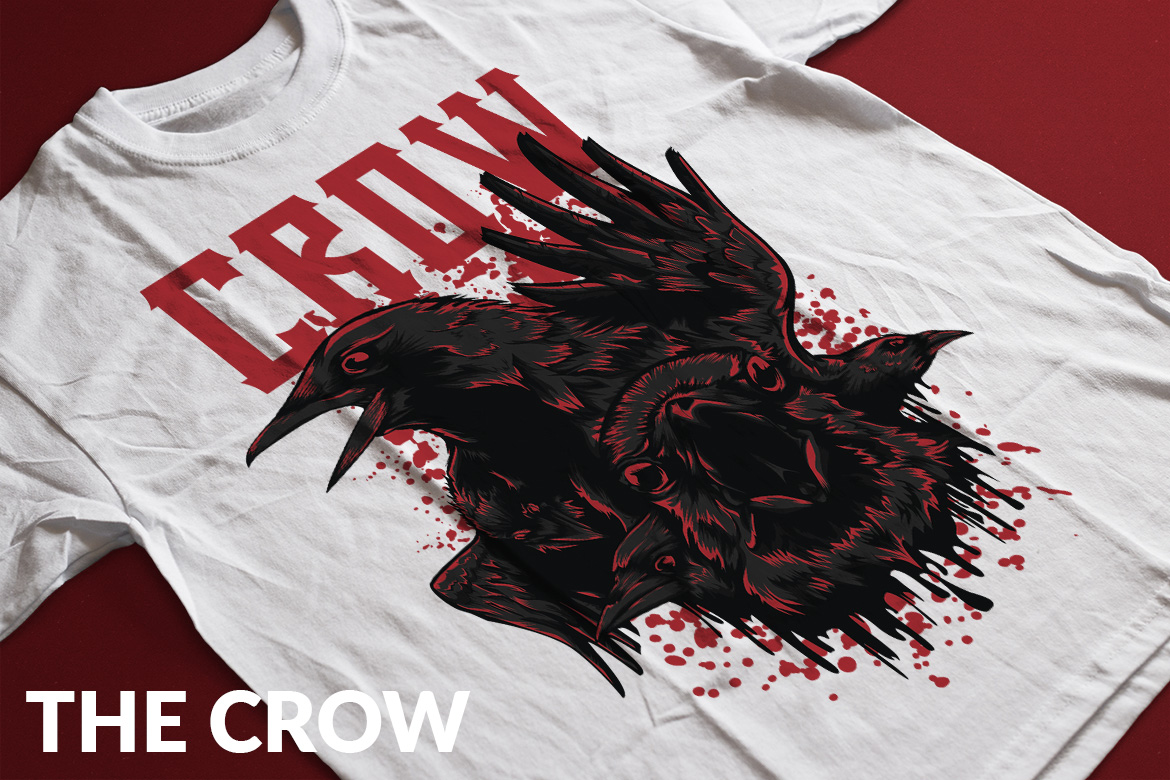 Download T-shirt Design "The Crow - T-shirt Design" / The Crow - T-shirt Design - T-shirt Design на тему графика illustration t-shirt design artwork apparel merch fashion style creative artistic custom dope streetwear crow bird animal dark red deadly grunge