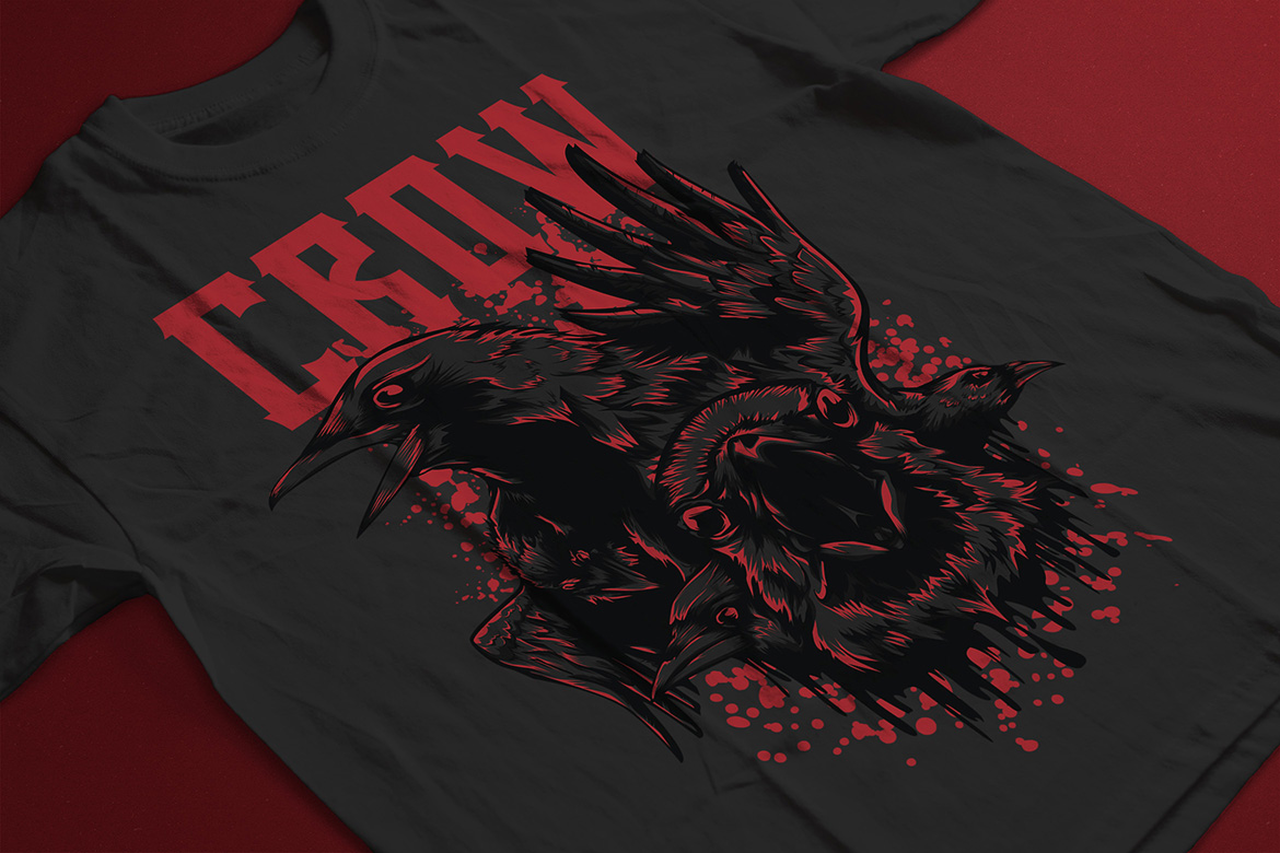 Download T-shirt Design "The Crow - T-shirt Design" / The Crow - T-shirt Design - T-shirt Design на тему графика illustration t-shirt design artwork apparel merch fashion style creative artistic custom dope streetwear crow bird animal dark red deadly grunge
