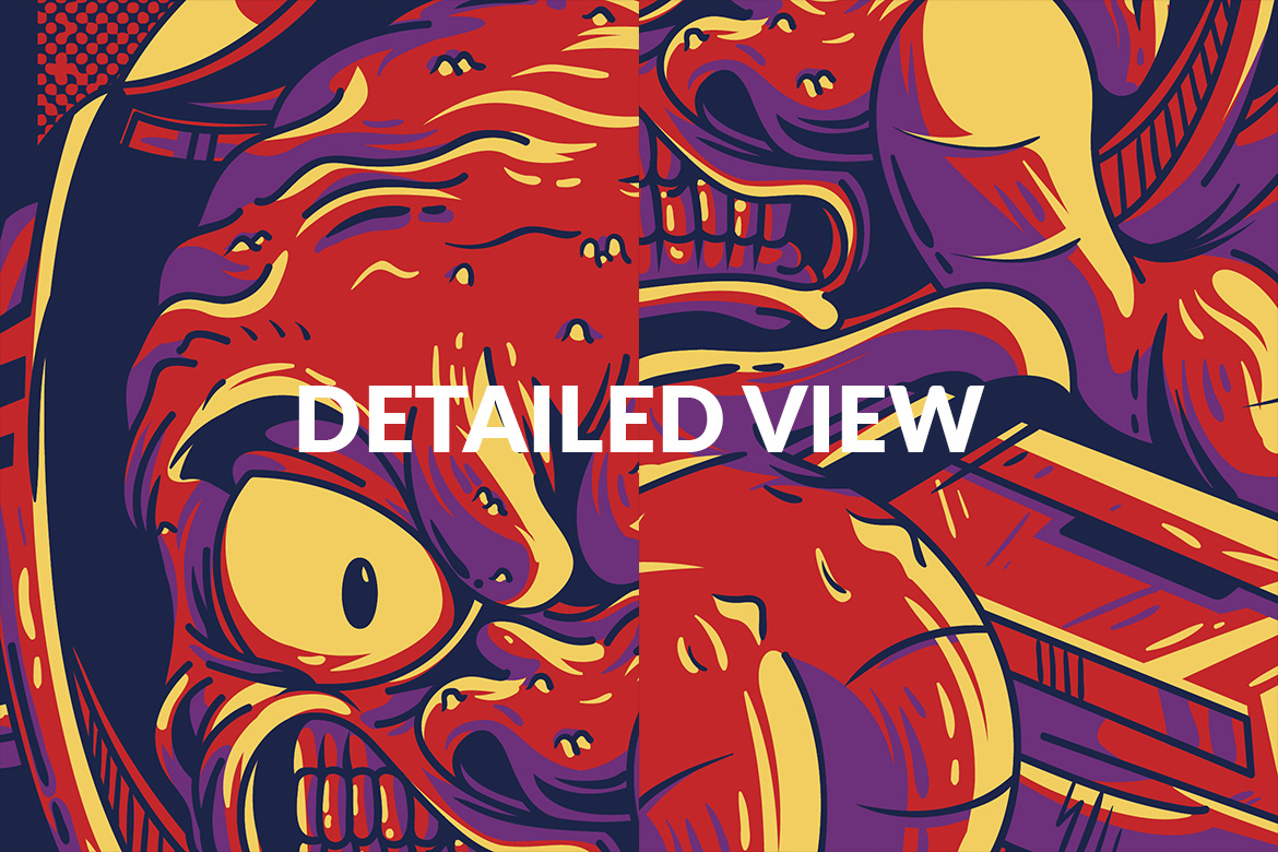 Download T-shirt Design "Space Alien - T-shirt Design" / Space Alien - T-shirt Design - T-shirt Design на тему графика illustration t-shirt design artwork apparel merch fashion style creative artistic custom dope streetwear space alien shooter mascot brand red dark