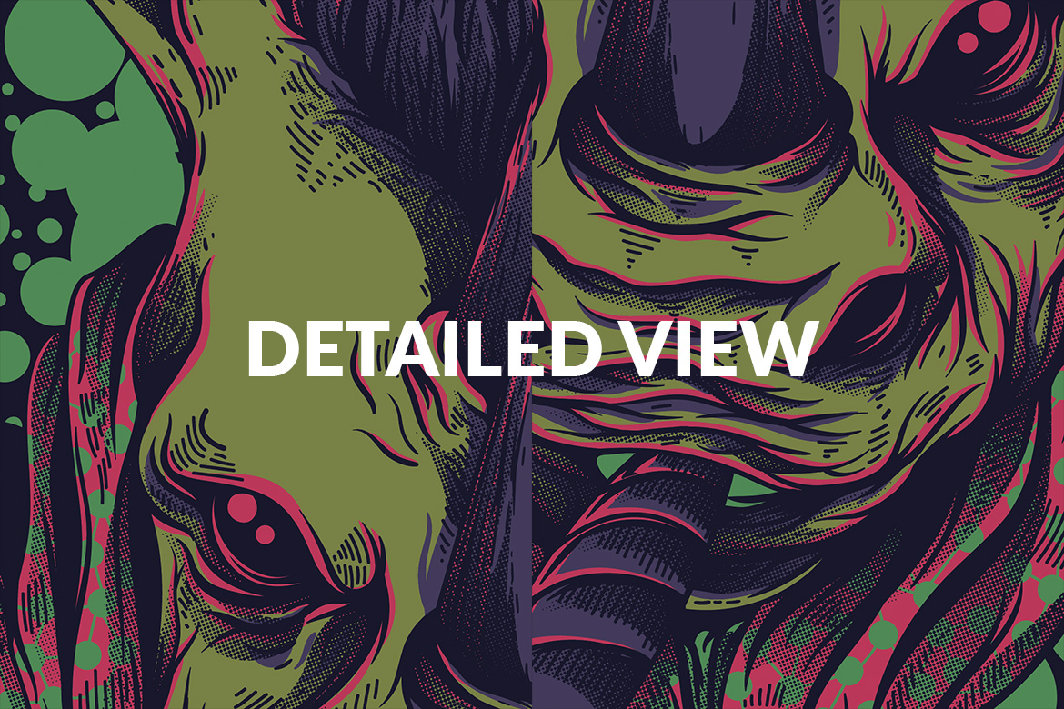 Download T-shirt Design "Rhinos Cheroses - T-shirt Design" / Rhinos Cheroses - T-shirt Design - T-shirt Design на тему графика illustration t-shirt design artwork apparel merch cartoon events fashion graphics poster mascot festival animal rhino cigarettes funky color synthwave music