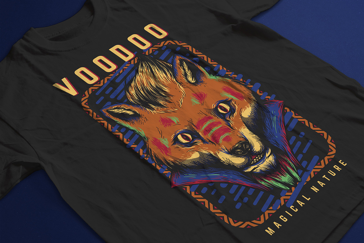 Download T-shirt Design "Voodoo Fox - T-shirt Design" / Voodoo Fox - T-shirt Design - T-shirt Design на тему графика illustration t-shirt design artwork apparel merch cartoon events fashion graphics poster mascot festival vox animal stylish voodoo magic show circus