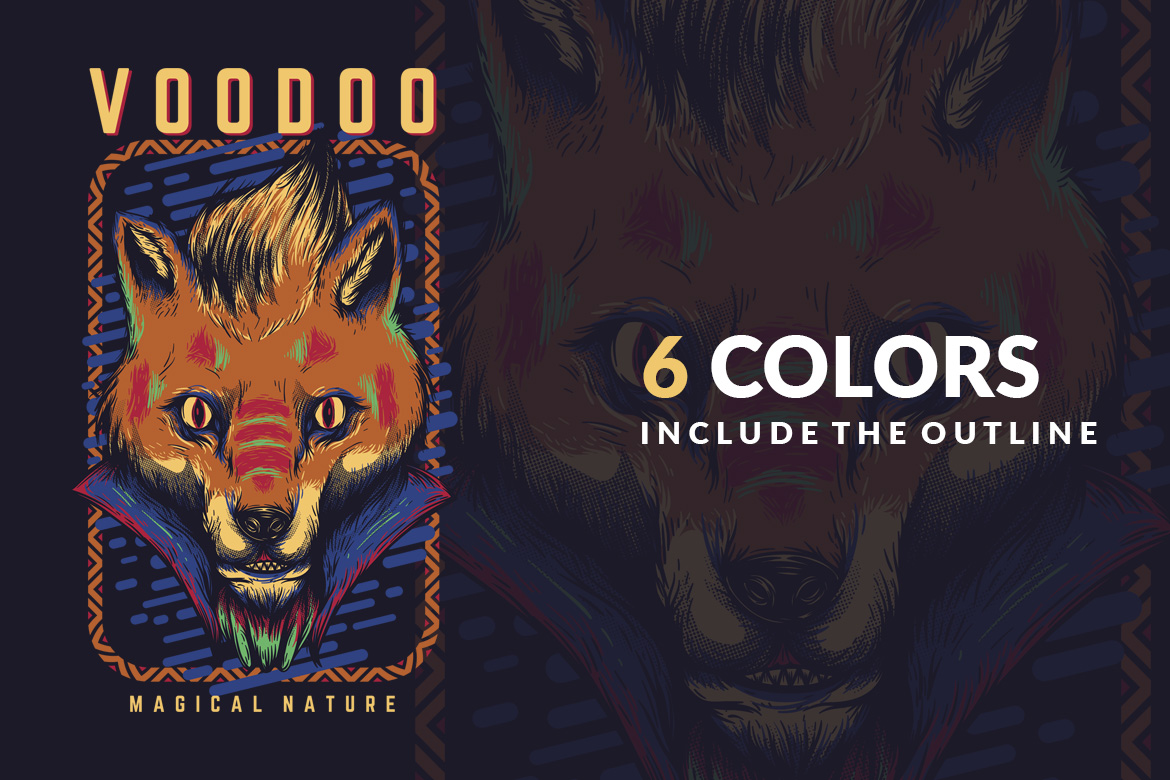 Download T-shirt Design "Voodoo Fox - T-shirt Design" / Voodoo Fox - T-shirt Design - T-shirt Design на тему графика illustration t-shirt design artwork apparel merch cartoon events fashion graphics poster mascot festival vox animal stylish voodoo magic show circus