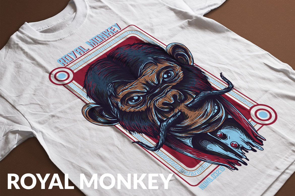 Download T-shirt Design "Royal Monkey - T-shirt Design" / Royal Monkey - T-shirt Design - T-shirt Design на тему графика illustration t-shirt design artwork apparel merch cartoon events fashion graphics poster mascot festival monkey majestic chinese oriental unique traditional neon