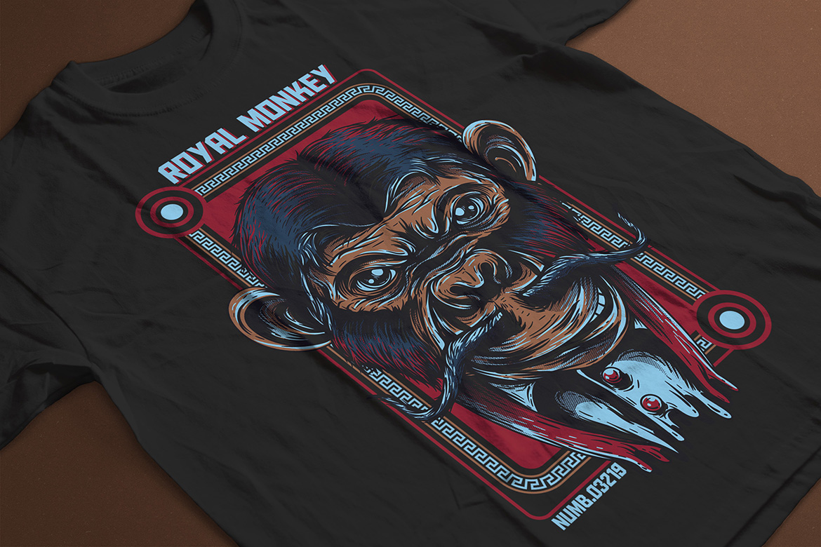 Download T-shirt Design "Royal Monkey - T-shirt Design" / Royal Monkey - T-shirt Design - T-shirt Design на тему графика illustration t-shirt design artwork apparel merch cartoon events fashion graphics poster mascot festival monkey majestic chinese oriental unique traditional neon