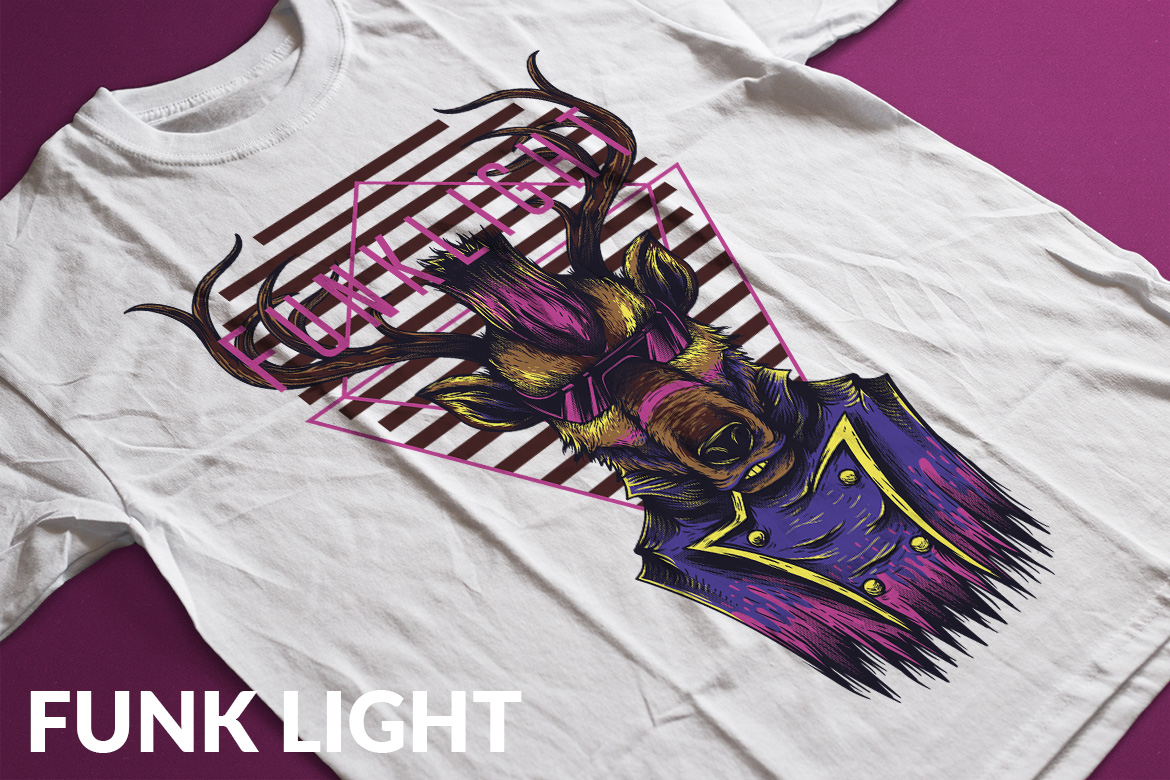 Download T-shirt Design "Funk Light - T-shirt Design" / Funk Light - T-shirt Design - T-shirt Design на тему графика illustration t-shirt design artwork apparel merch cartoon events fashion graphics poster mascot festival deer animal cyberfunk dope future style newwave