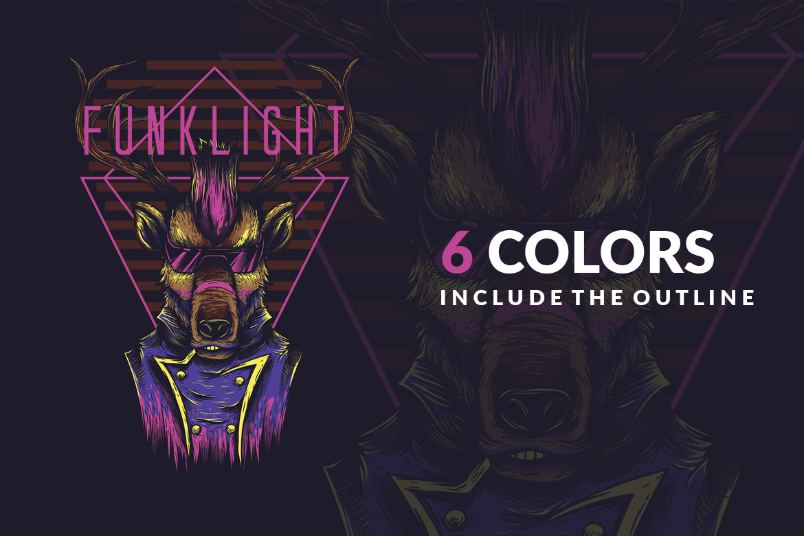 Download T-shirt Design "Funk Light - T-shirt Design" / Funk Light - T-shirt Design - T-shirt Design на тему графика illustration t-shirt design artwork apparel merch cartoon events fashion graphics poster mascot festival deer animal cyberfunk dope future style newwave
