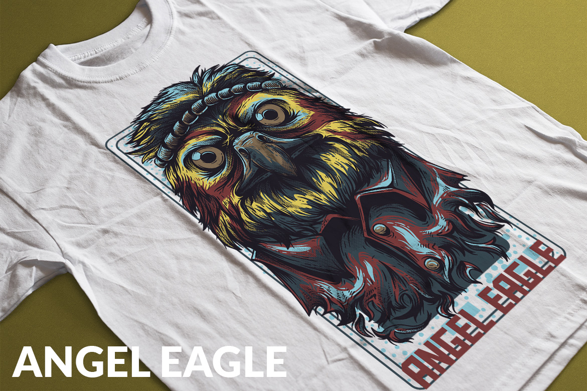 Download T-shirt Design "Angel Eagle - T-shirt Design" / Angel Eagle - T-shirt Design - T-shirt Design на тему графика illustration t-shirt design artwork apparel merch cartoon events fashion graphics poster mascot festival eagle classic colorful neon show music dj