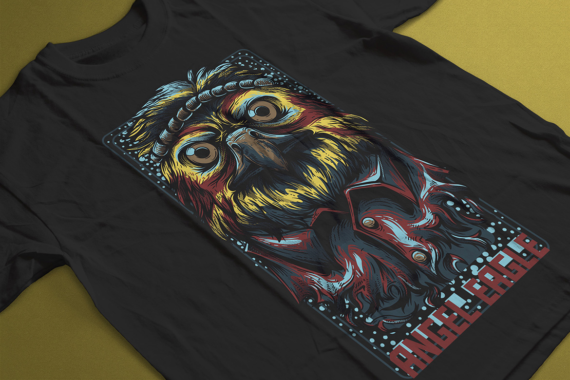 Download T-shirt Design "Angel Eagle - T-shirt Design" / Angel Eagle - T-shirt Design - T-shirt Design на тему графика illustration t-shirt design artwork apparel merch cartoon events fashion graphics poster mascot festival eagle classic colorful neon show music dj
