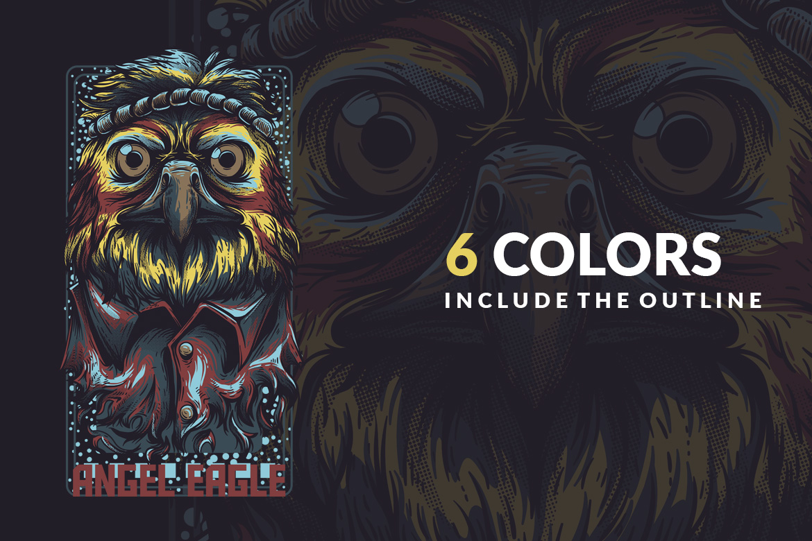 Download T-shirt Design "Angel Eagle - T-shirt Design" / Angel Eagle - T-shirt Design - T-shirt Design на тему графика illustration t-shirt design artwork apparel merch cartoon events fashion graphics poster mascot festival eagle classic colorful neon show music dj